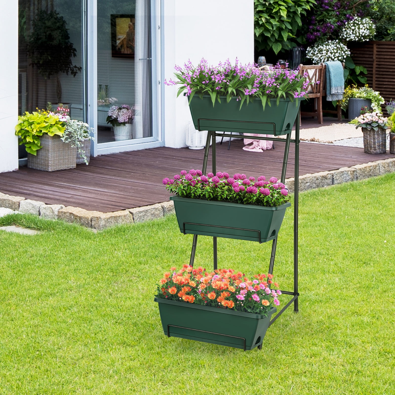 3-Tier Vertical Raised Garden Bed, Planter with Drainage Holes & Removable Tray for Patio, Balcony & Porch