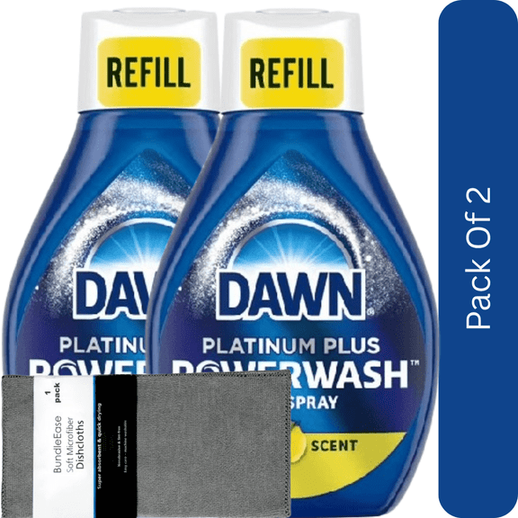 Dawn Powerwash Dish Soap Spray Refill, Lemon Dishwashing Liquid, 16 fl oz with Microfiber Solid Color Dishcloth by BundleEase