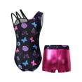 thumbnail image 2 of iiniim Girls Leopard Print Gymnastics Leotard with Booty Shorts Sets for Ballet Dance Workout Costume Size 4-14 Colorful Butterfly Navy 14, 2 of 7