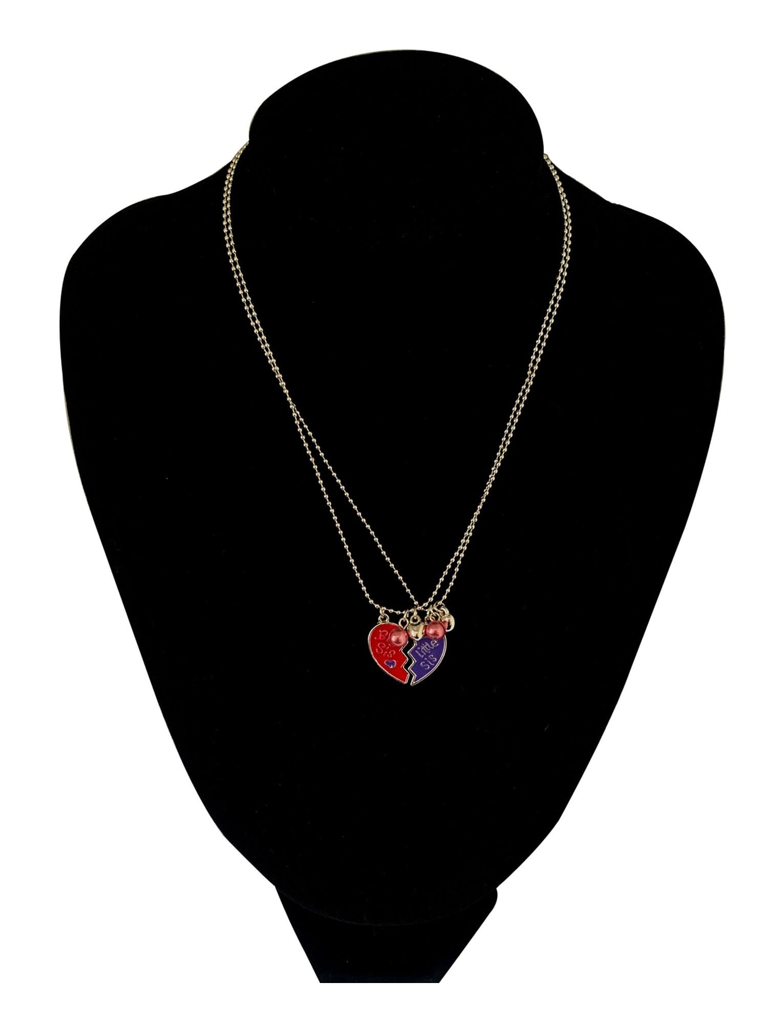 Wonder Nation Big Sis Little Sis Fashion Necklace, 16'',Colorful Heart Charms, Red/Purple, Unisex
