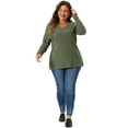 thumbnail image 3 of DARING DIVA Women's Plus Knit Tops V Neck Button Stretch Sweater 1X Army Green, 3 of 6