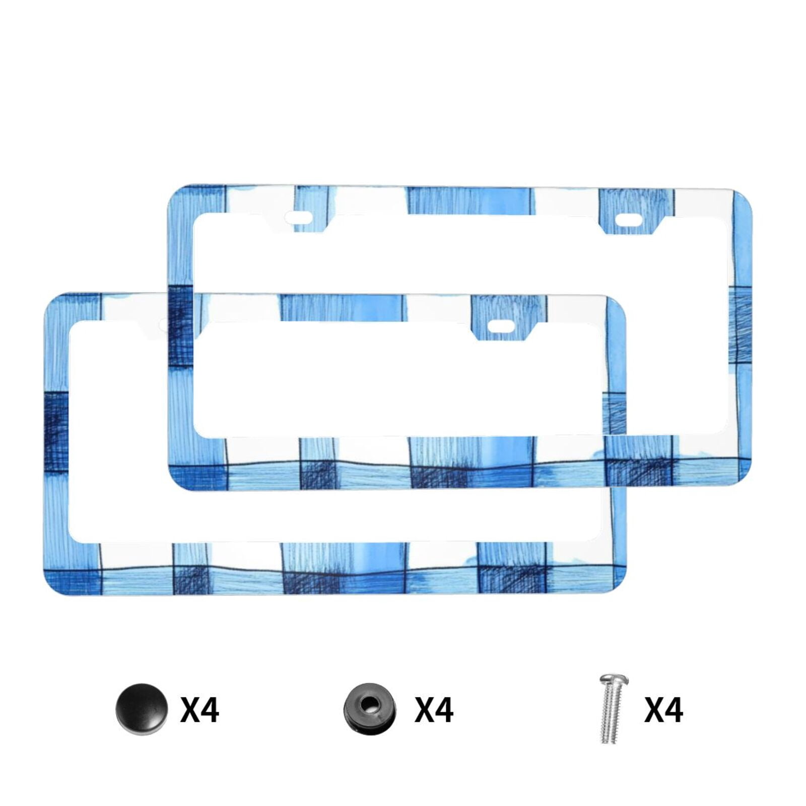 License Plate Frame With Screw Caps 2 Pack Car Plate Frame Front And Rear Rust-Proof Universal Car Tag Holder Cornflowerblue Checked Hand-Drawn Sketch_1