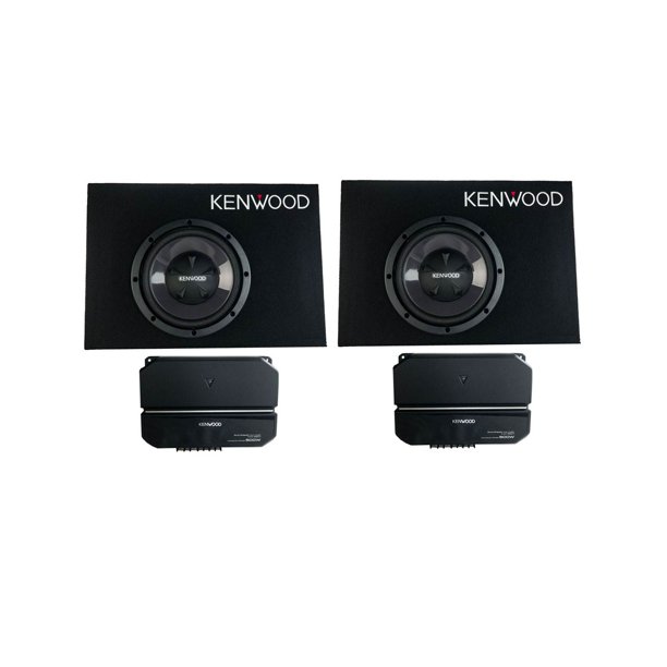 Kenwood 10 Inch Car Loaded Vented Subwoofer & 500W Amplifier Package (2 Pack)
