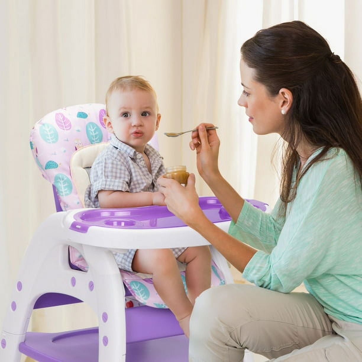 B-TOYS 3 in 1 Baby High Chair, Convertible High Chairs for Babies and Toddlers, Baby Chair with Tray, 3 Position Adjustment Toddler Chair for Eating,5 Point Harness with Toddler Feeding Chair (Purple)