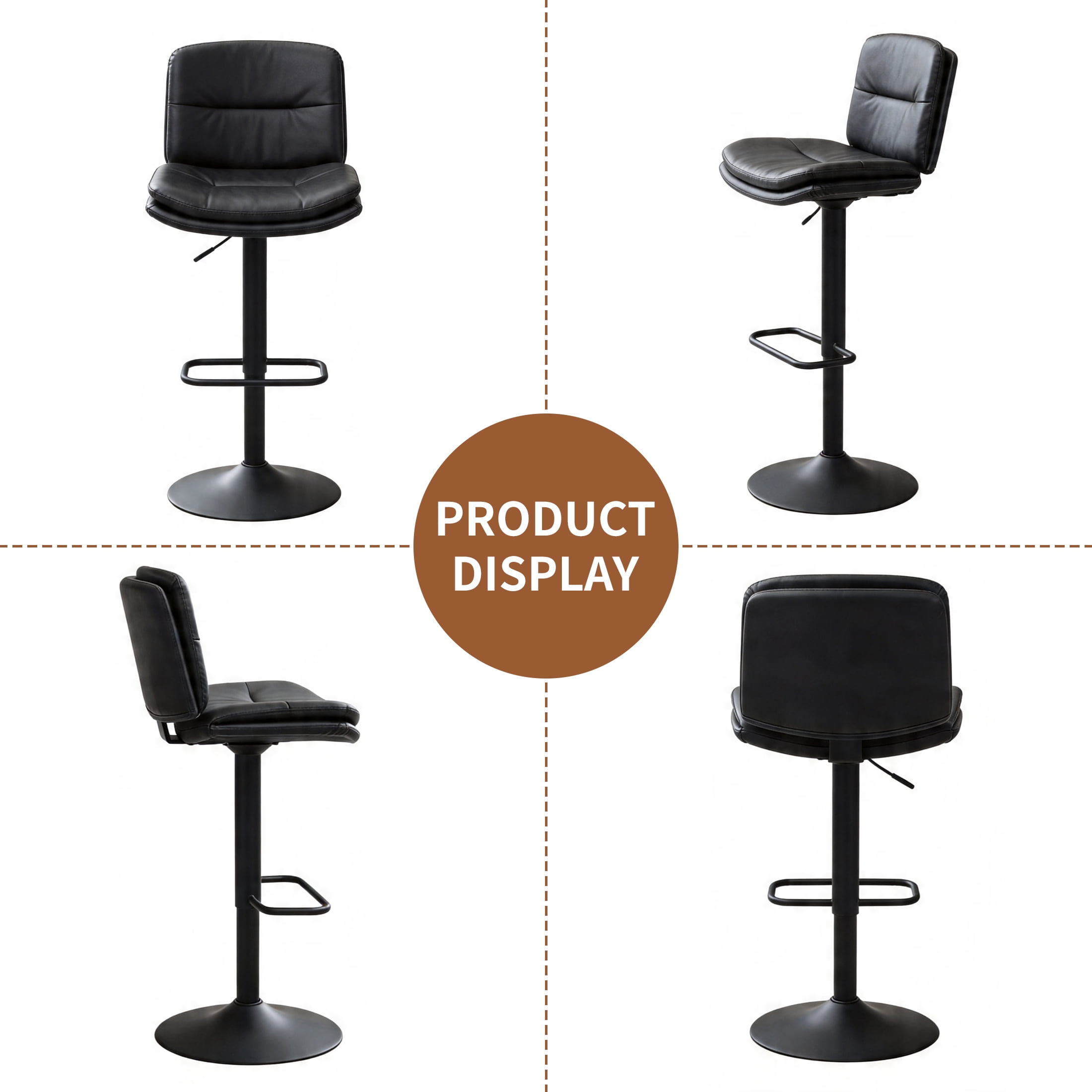 FIRAVOE Swivel Bar Stools Set of 2, Double-Layer Upholstered Counter Height Bar Stools with Back, PU Leather Height Adjustable Barstools for Kitchen Island, Black