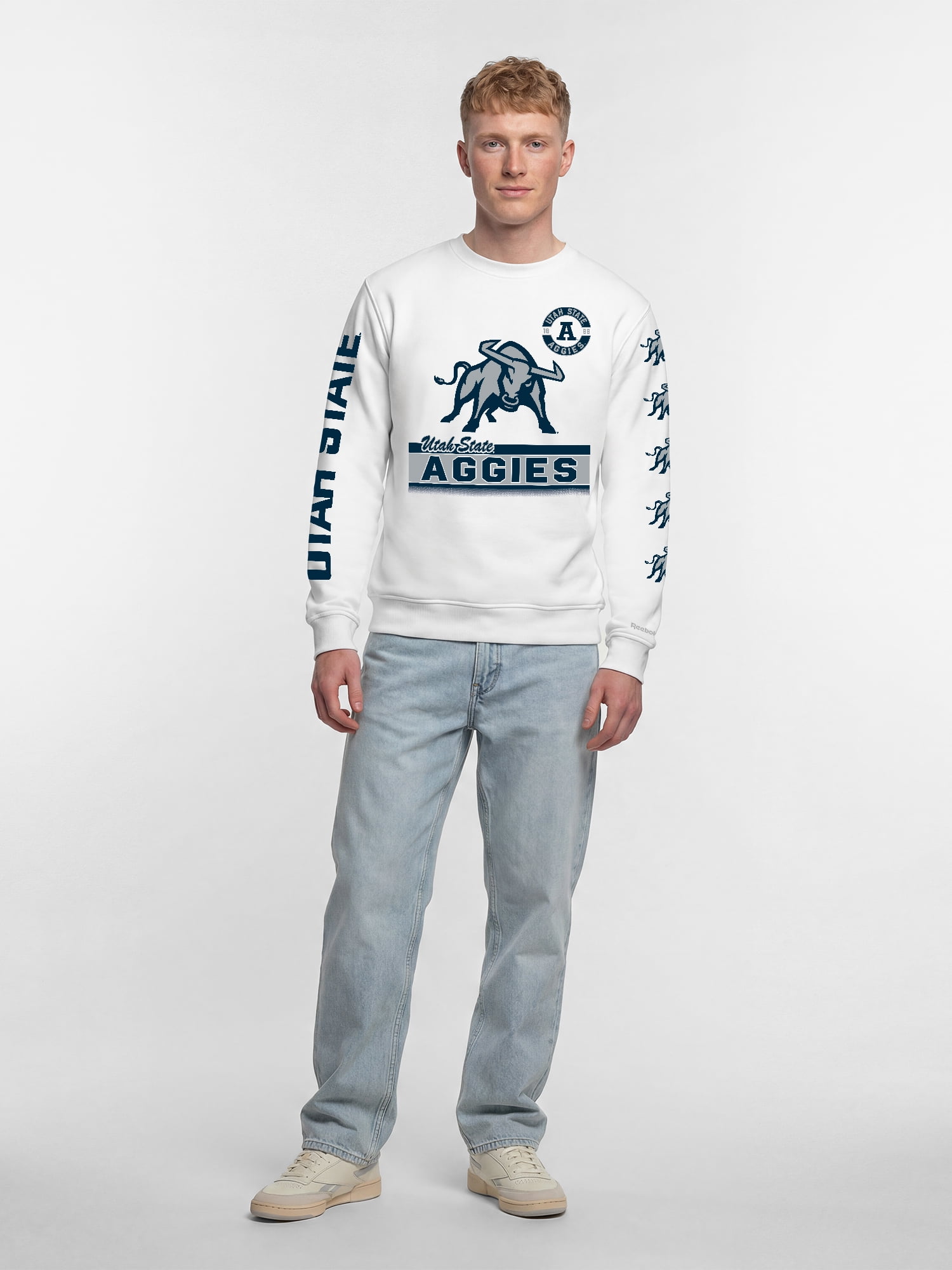 Utah State Aggies Reebok Mens White Crew Sweatshirt