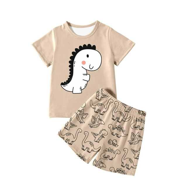 Kid Boy Outfits Set Summer Outfits Pullover Dinosaur Shirt Short Set Boys Clothes 7-8 Years