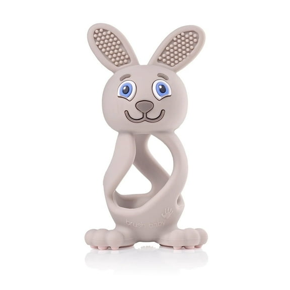 Bobbie Bunny Baby Teether Toy Cappuccino Gray | Twist & Bounce Tummy, Soft Silicone Teething Toy for Infants & Babies | 0-3 years