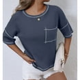 thumbnail image 4 of Women Waffle Knit Tops 2025 Summer Crew Neck Short Sleeve Shirts Casual Trendy Loose Fit Blouses Basic Tee (XL, Navy), 4 of 6