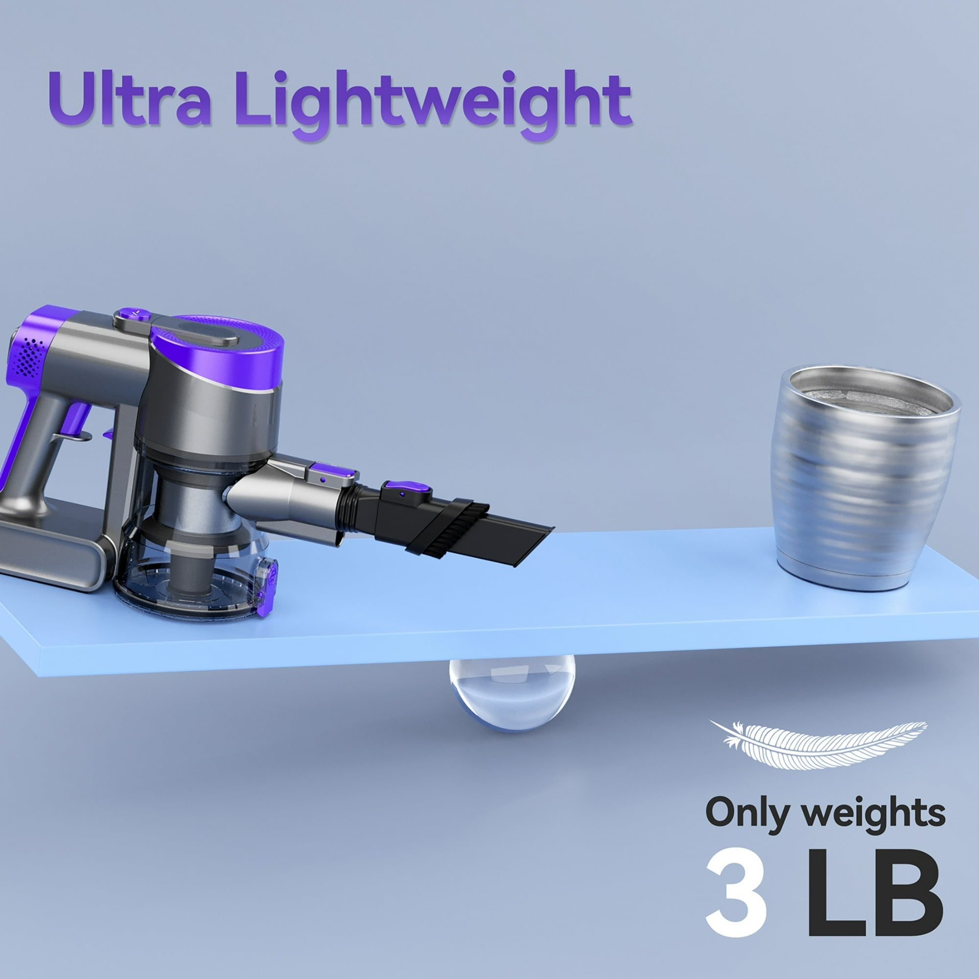 Cordless Vacuum Cleaner, 350W 30Kpa 45 Mins Runtime Powerful Stick Vacuum, 6 in 1 Handheld Vacuum for Home Pet Hair Carpet Hard Floor V90 (Purple)