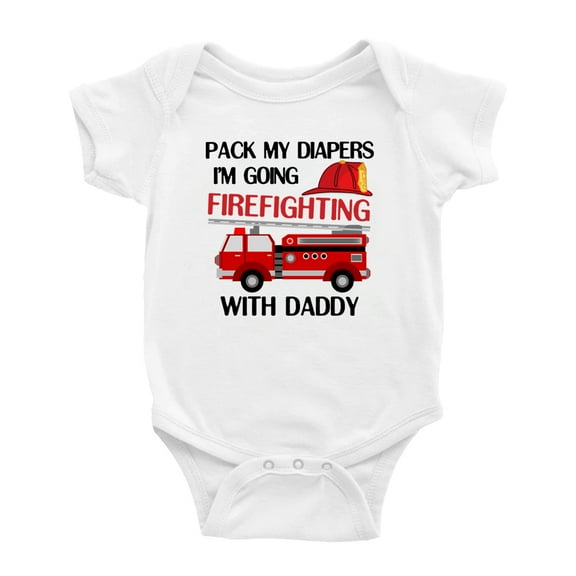 Pack My Diapers I'm Going Firefighting With Daddy Firefighter Dad Funny Baby Bodysuit
