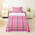 thumbnail image 2 of Castle Fairy Retro Bright Plaid Twin Sheets 3pcs,Abstract Intersecting Strip Bedding,Fuchsia Lavender White,1 Flat Sheet, 1 Fitted Sheet and 1 Pillowcase, 2 of 7