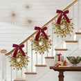 thumbnail image 4 of BinKFF 15.75" Artificial Christmas Wreaths for Front Door Gold Wreath with Red Bow and Magnolia Leaves for Christmas Thanksgiving Winter Holiday Door Decoration, 4 of 9