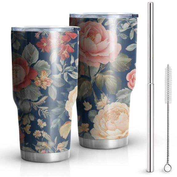 30oz Pioneer Flower Tumblers Stainless Steel Tumbler with Lid and Straw,Vacuum Insulated Double Wall Travel Tumbler Cups Mug with Cleaning Brush for Coffee,Tea