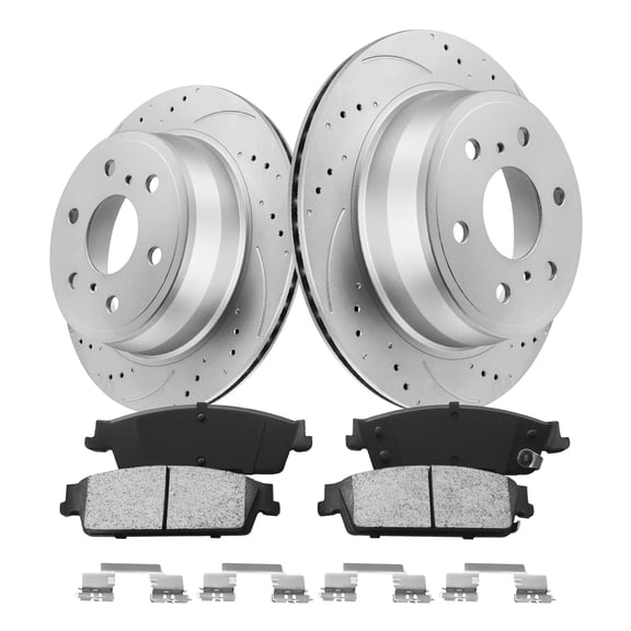 Aurogenix Rear Brake Pads and Rotors Kit Compatible with 2007-2013 Chevrolet Silverado 1500, 2007-2013 GMC Sierra 1500, 2007-2014 Cadillac Escalade, Geomet Coated 55133 D1194-8312, 344.7mm(13.6in)