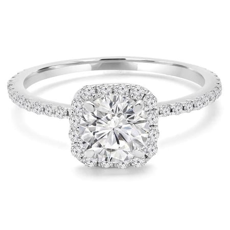 Majesty Diamonds MD240085-8 1.9 CTW Round Diamond Cushion Halo Engagement Ring with Accents in 14K White Gold - Size 8