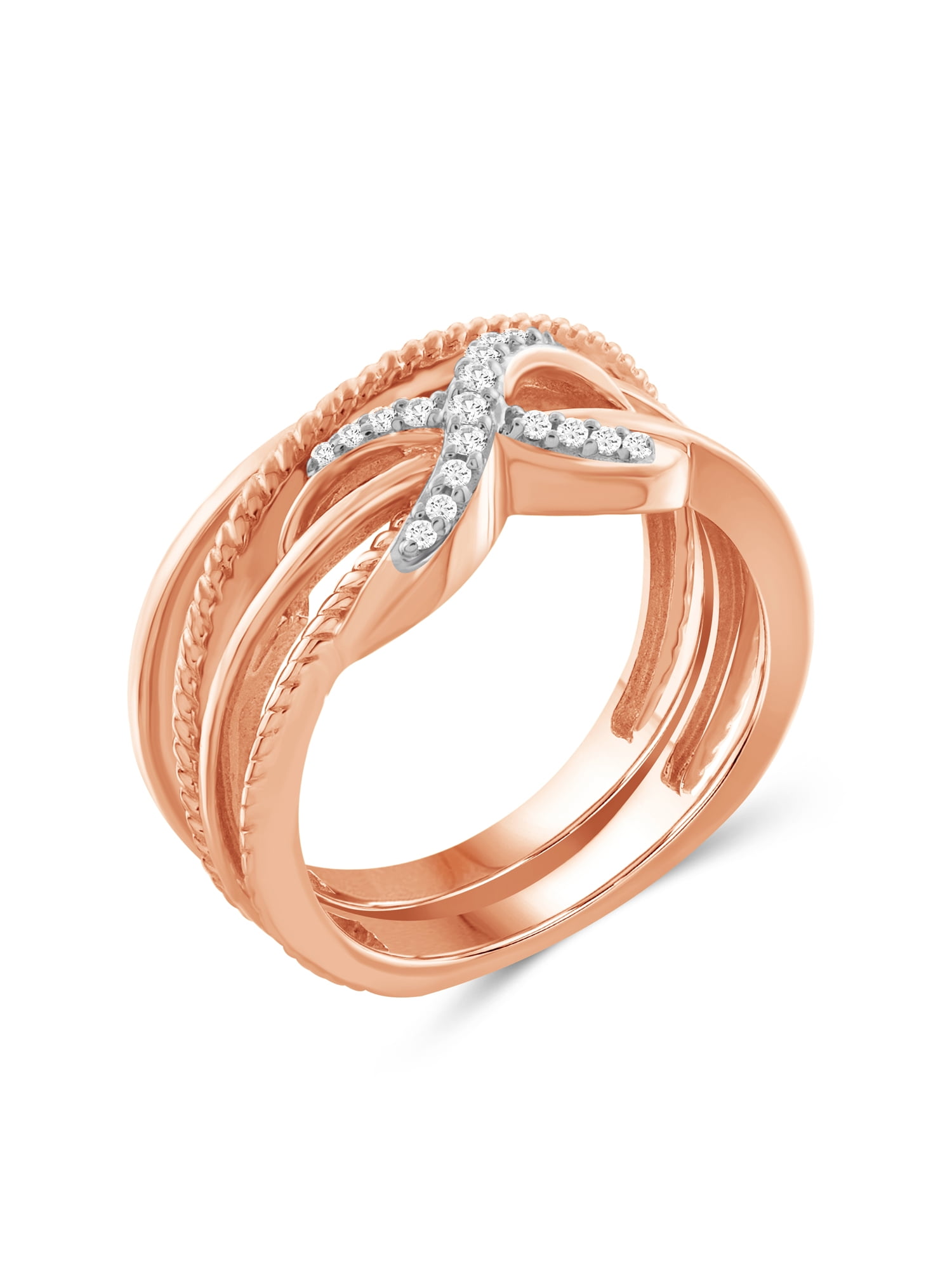 JewelersClub Stackable Diamond Rings for Women – Accent White Diamond Ring Jewelry– Rose Gold Over Silver Stackable Bands for Women –– Stackable Ring Set by JewelersClub