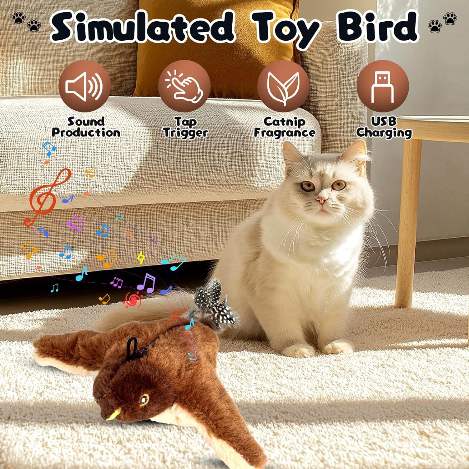 2026 New Interactive Chirping Bird Cat Toy, Flying Bird Cat Toy Stimulating Play for Bored Indoor Kittens Cats