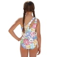 thumbnail image 3 of SEANATIVE Swimsuits for Teen Girls One Piece Bathing Suit See Through Short Skirt Cover Ups Cut Out Back Beachwear for Surfing Water Park, Size 7-8, Rabbit Colorful Easter Egg Floral, 3 of 7