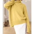 thumbnail image 6 of Women Mock Neck Sweater Chunky Long Sleeve Knitted High Low Hem Trendy Fall Winter Jumper Top Yellow One size, 6 of 10