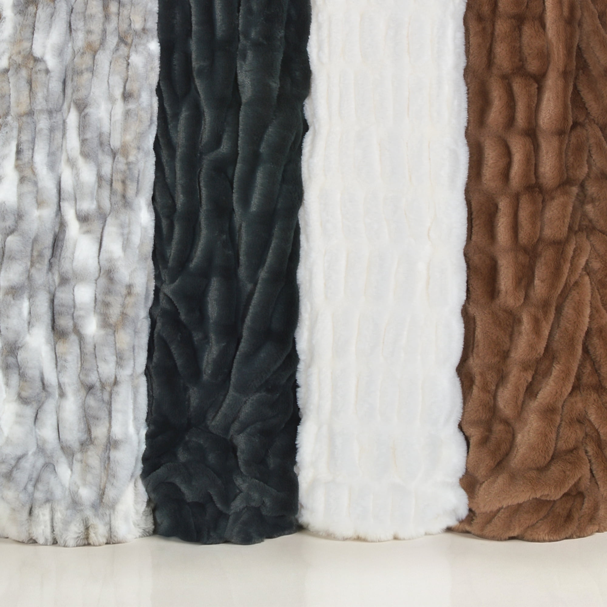 Faux Fur Throw Blanket - 50x60 Inch Luxury Rouched Design - Soft Plush Blanket for Couch, Sofa, and Bed - Premium Warm Cozy Home Decor - White