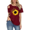 thumbnail image 5 of Fashion Cold Shoulder T-shirt for Ladies Sunflower Graphic Tee Tops Crewneck Short Sleeve Shirts Casual Blouse Top, 5 of 6