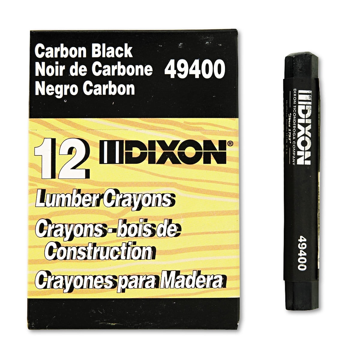 Dixon Lumber Crayons, 4 1/2 x 1/2, Carbon Black, Dozen DIX49400