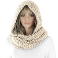 thumbnail image 3 of SPRING PARK Autumn Classic Winter Women Elegant Solid Color Warm Knit Scraf Woolen Yarn Hood Cap + Neck Wrap Together 4 Colors, 3 of 4