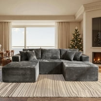 Vcatnet 108" Modular Sectional Sofa Couch L Shaped Plush Corduroy Cloud Couch Modern Minimalist Couch with Chaise and Ottoman for Living Room, Gray