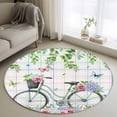 thumbnail image 2 of Spring Round Area Rugs Collection 3.3', Bicycles Botanical Leaves Rose Colorful Stripes Non Slip Indoor Circular Throw Runner Rug Floor Mat Carpet for Living Room Dining Table Bedroom Nursery, 2 of 9
