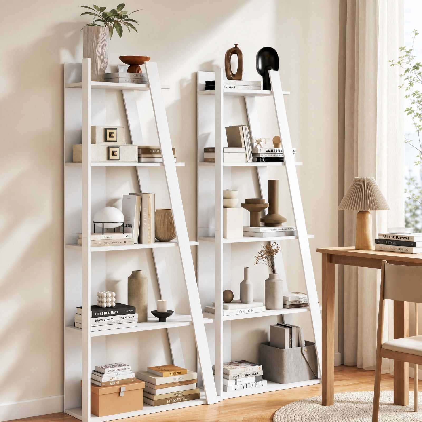 Furnibear 5-Tier Modern Bookshelf Narrow Vertical Display Shelf for Small Space for Living Room Home Office Bedroom Display Storage Shelf, White
