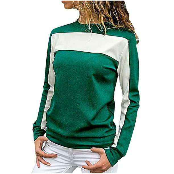 Moda mujer Patchword manga larga transpirable cuello redondo camisa blusa Tops Fridja czfsfas393
