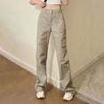 thumbnail image 5 of Wide Leg Pants Woman Daily High Waisted Y2K Loose Cargo Jeans Pockets Khaki Running Lounge Pant L, 5 of 7