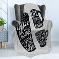 thumbnail image 4 of Coffee Soft Flannel Fleece Blanket, Words About Coffee with Take Away Mug Cup Silhouette Drinking Addiction Theme, Cozy Plush for Indoor and Outdoor Use, 50" x 70", Pale Grey Black, by Ambesonne, 4 of 5
