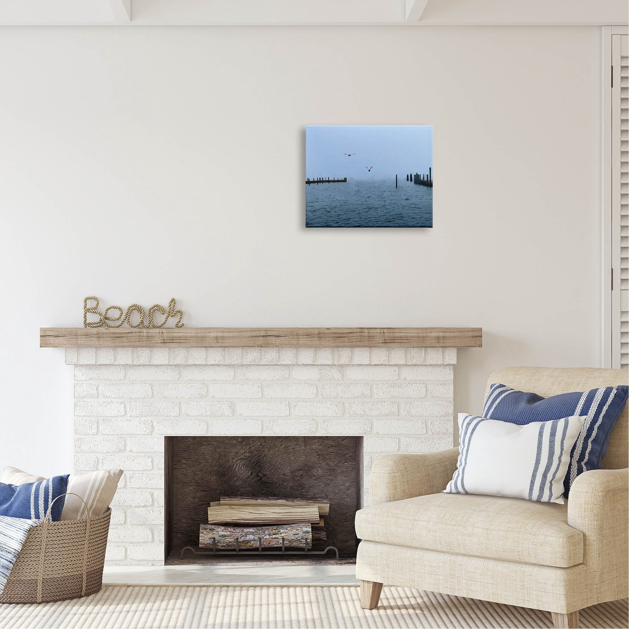 Stupell Industries Seagulls Over Ocean Dock Waters Coastal Photography Gallery Wrapped Canvas Print Wall Art