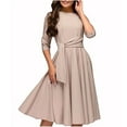 thumbnail image 2 of Elainilye Fashion Dresses for Women 2024 Casual Long Sleeve High Waist Round Neck Ladies Tops dress Knee Length Dress,Beige, 2 of 6