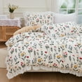thumbnail image 3 of Move Over Flower Duvet Cover Set King Ruffle Bedding Set Botanical Floral Pattern Bedding Microfiber No Filling, 3 of 8
