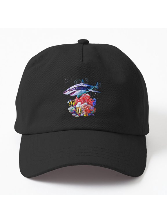 Shark In The Reef Baseball Cap, Ocean Graphic Hat Style