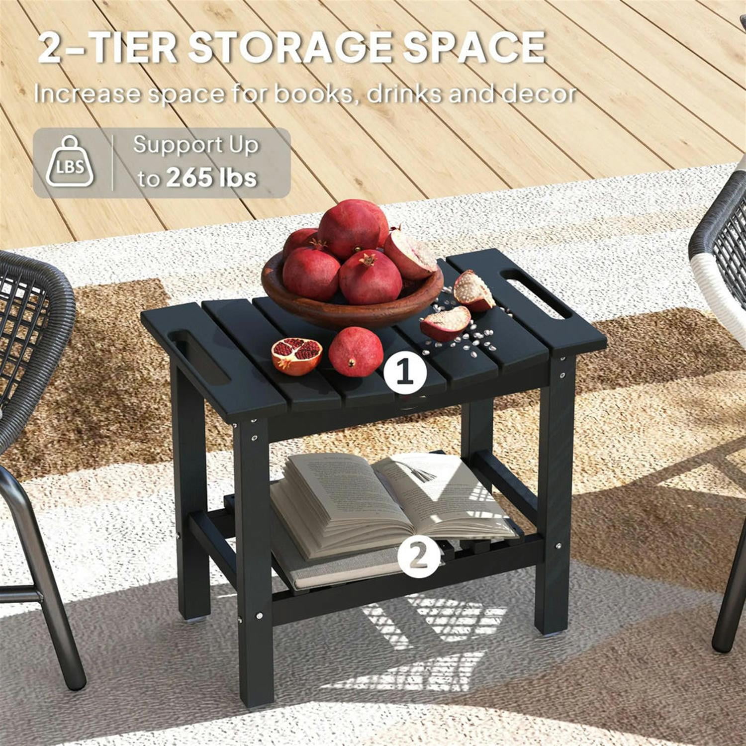 Demi Bonn 20" HDPE Shower Bench, Waterproof Stool with Handle, Storage Shelf, Non-Slip Pads, Indoor/Outdoor for Bathroom, Black