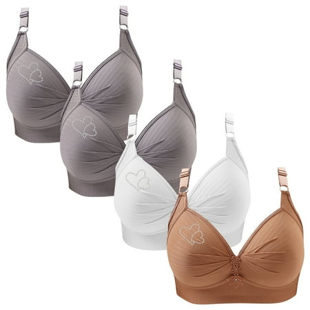 Clearance TOUMENY Back Smoothing Bra Nude Bra 4PC Woman s Printing Gathered Together Large Size Daily Bra Underwear No Rims