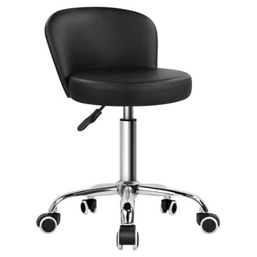 TiaGOC PU Leather Swivel Drafting Stool with Backrest, Height Adjustable and Wheels (Black)