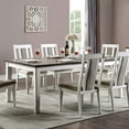 thumbnail image 3 of Classic Rustic Weathered White 7pc Dining Set Dining Table 6x Side Chairs Solidwood Two Tone Fabric Cushion, 3 of 8
