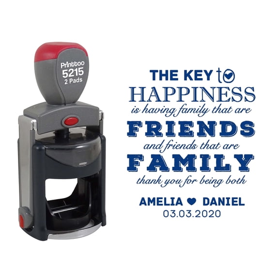 Printtoo Personalized Blue Self Inking Opner Favor Rubber Heavy Duty Stamp The Key To Happiness Friends Family Round Custom&nbsp;Stamper-45 mm