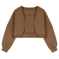 thumbnail image 3 of Cardigan Sweaters for Women Lightweight Cropped Jacket Open Front Knit Top Long Sleeve Casual Loose Short Coat (Coffee 2XL), 3 of 5