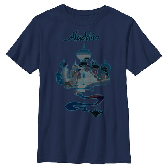 Boy's Aladdin Agrabah Smoke Graphic Tee Navy Blue Medium