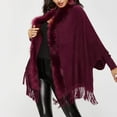 thumbnail image 3 of Women's Solid Color Collar Cloak Knitted Cape Shawl - Acrylic Fabric, Tassel Hem, Open Front, Fall/Winter, 3 of 5