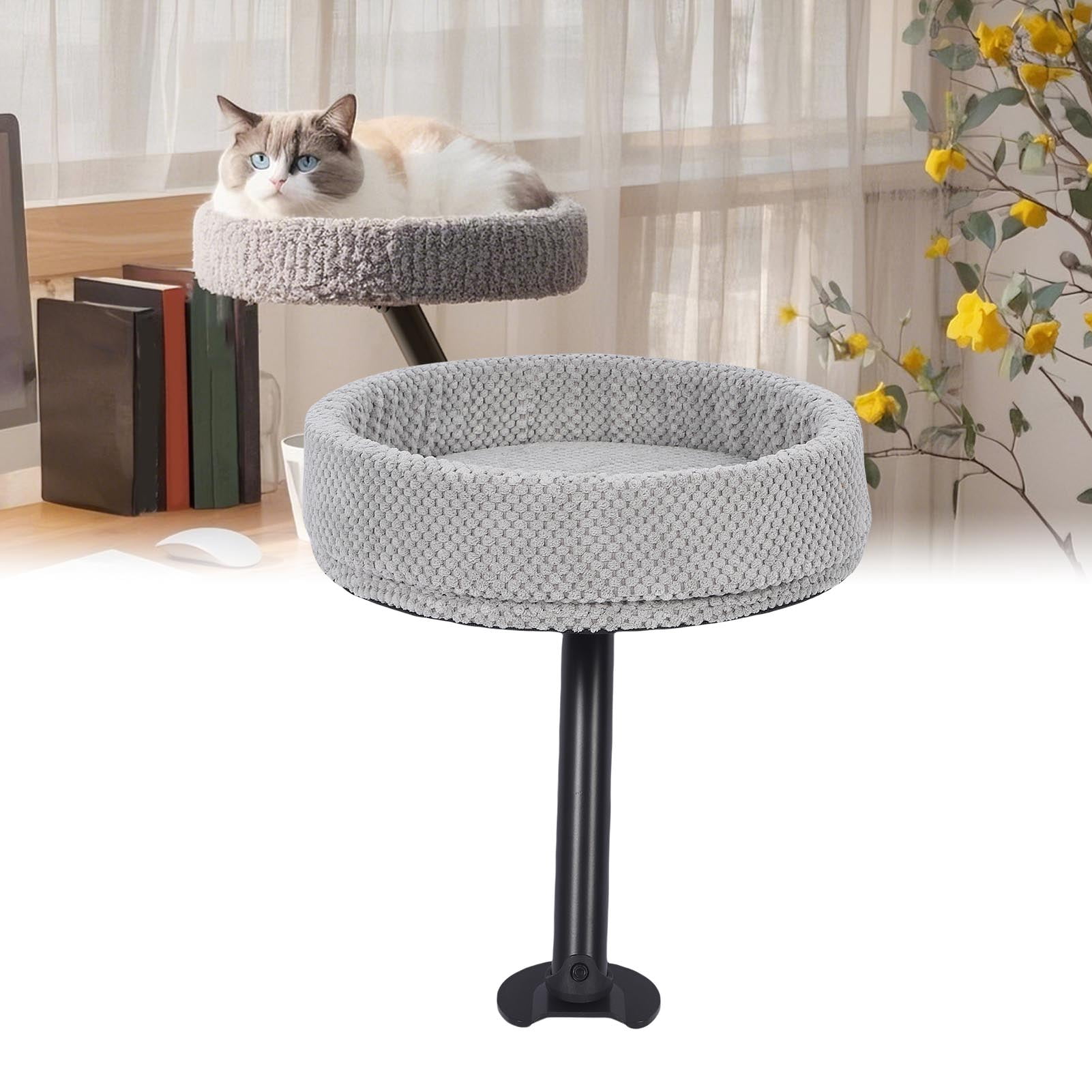 Rupoun Cat Desk Bed Comfortable Desktop Attachment Cat Perch High Strength Iron Structure Kitten Furniture for Office Space Saving Hammock (15.75 inches / 40 cm), Black