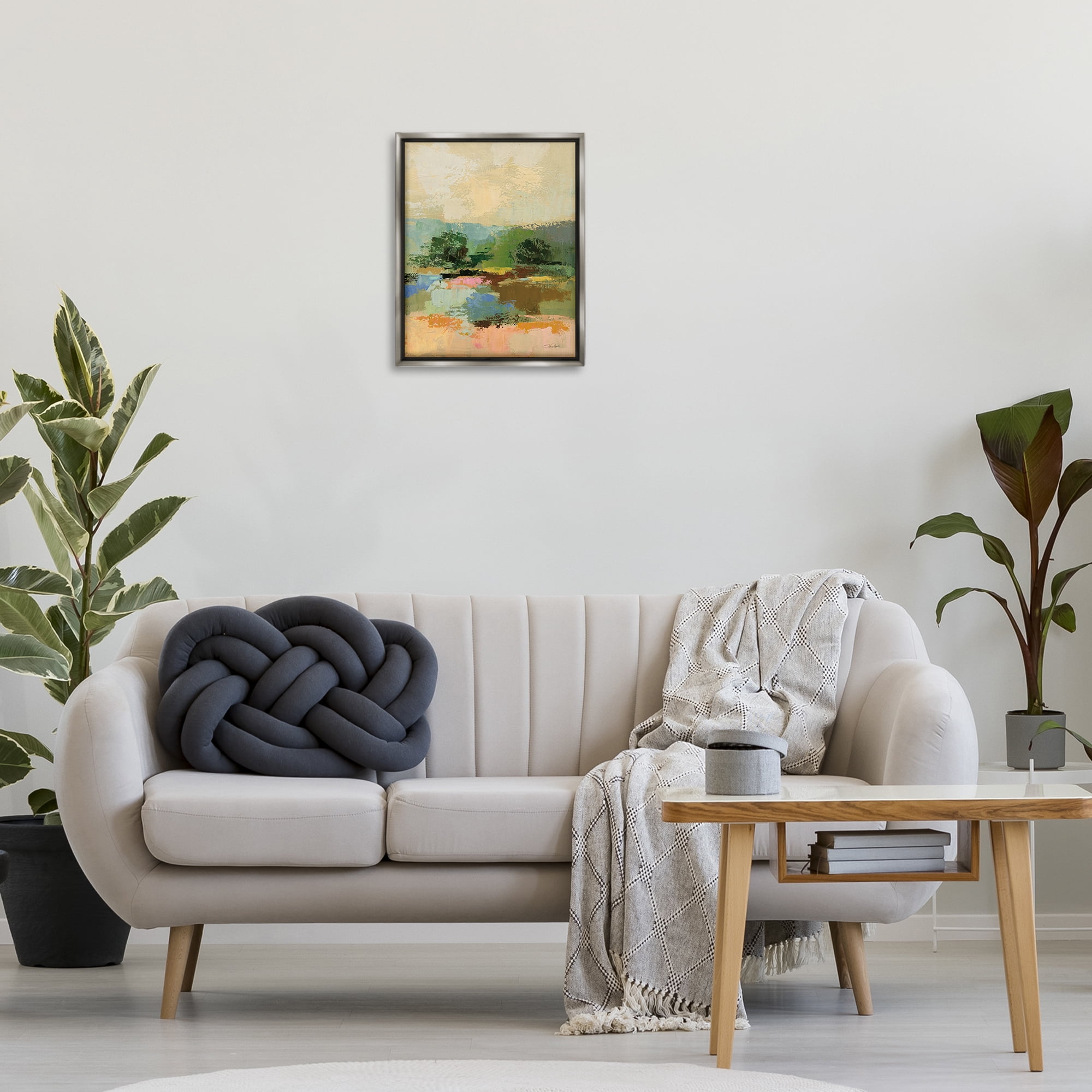 Stupell Industries Across The River Abstract Landscape Painting Gray Floater Framed Art Print Wall Art, 17 x 21