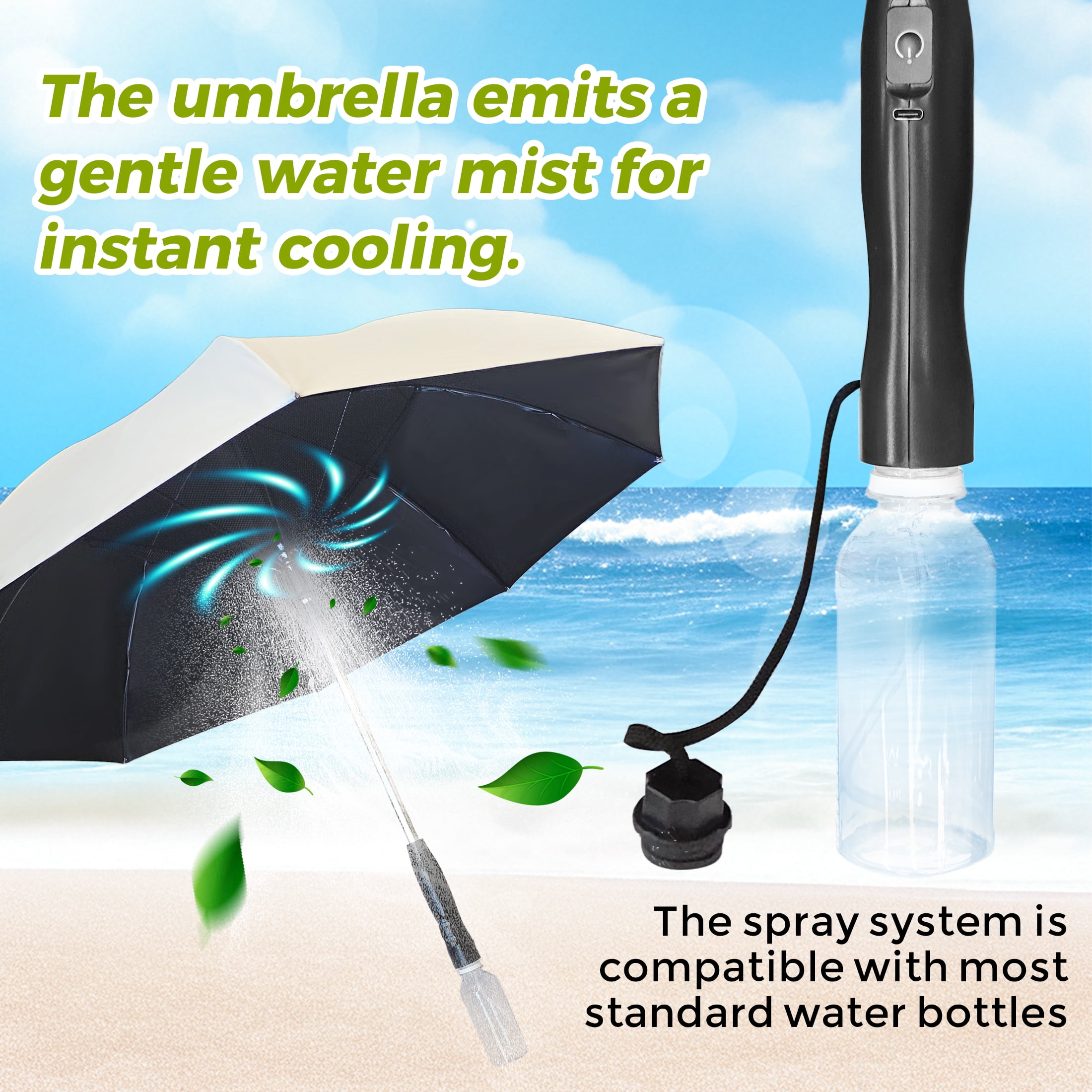 Oviora Umbrella with Fan and Mister, Rechargeable Cooling Umbrella with Built-in Fan & Mist Spray , UV Protection, Portable for Beach, Golf, Festivals, and Outdoor Activities