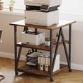 thumbnail image 1 of Support d'Imprimante à 3 Niveaux, Grande Table d'Imprimante avec Rangement, Chariot de Rangement pour Imprimante Industrielle avec Roues, Support d'Imprimante Roulant pour Presse à Chaud Scanner Fax, Brun, 1 of 9